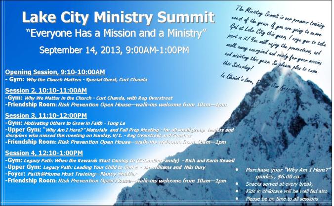 Ministry Summit Schedule, 2013